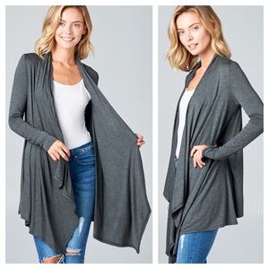 belleamejanice Sweaters - Solid Rayon Jersey Long Sleeve Cascade Cardigan belleamejanice Sweaters - Solid Rayon Jersey Long Sleeve Cascade Cardigan